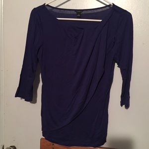 Ann Taylor Blue 3/4 Sleeve Swoop Neck Top